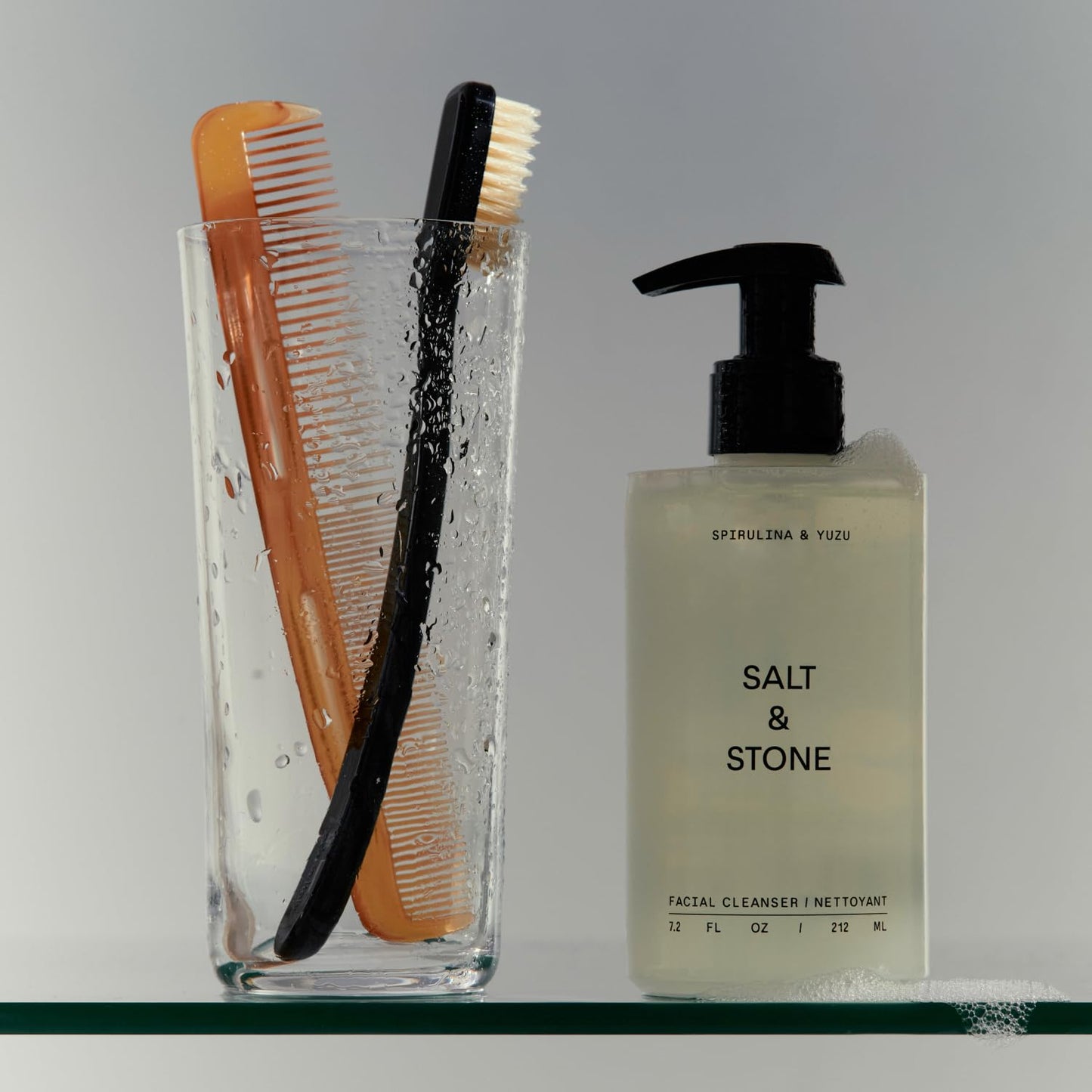 Salt & Stone Facial Cleanser for Women & Men, Spirulina & Yuzu Gentle Facial Wash with Hyaluronic Acid, Squalane, For All Skin Types, Vegan, Cruelty Free, 7.2 oz