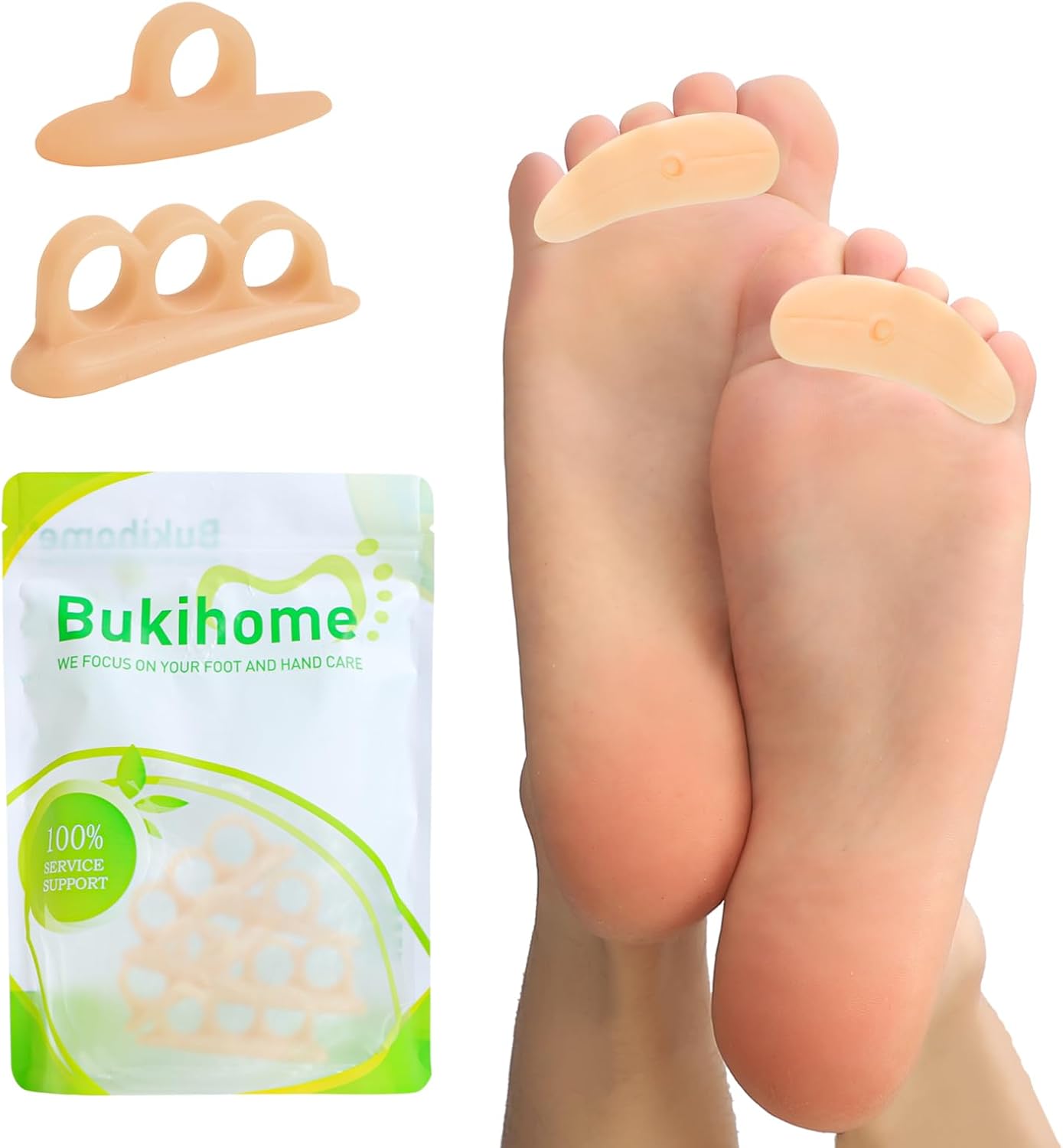 Bukihome Hammertoe Corrector Gel Toe Straighteners - 12 pcs Support Crest for Women & Men - Realign Bent, Crooked, Curled, Claw, Hammer Toes - Beige,Multi-Size