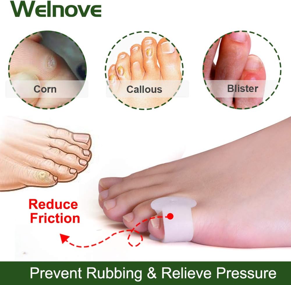 Welnove Gel Toe Separator, Pinky Toe Spacers, Little Toe Cushions for Preventing Rubbing & Relieve Pressure (Pack of 12)