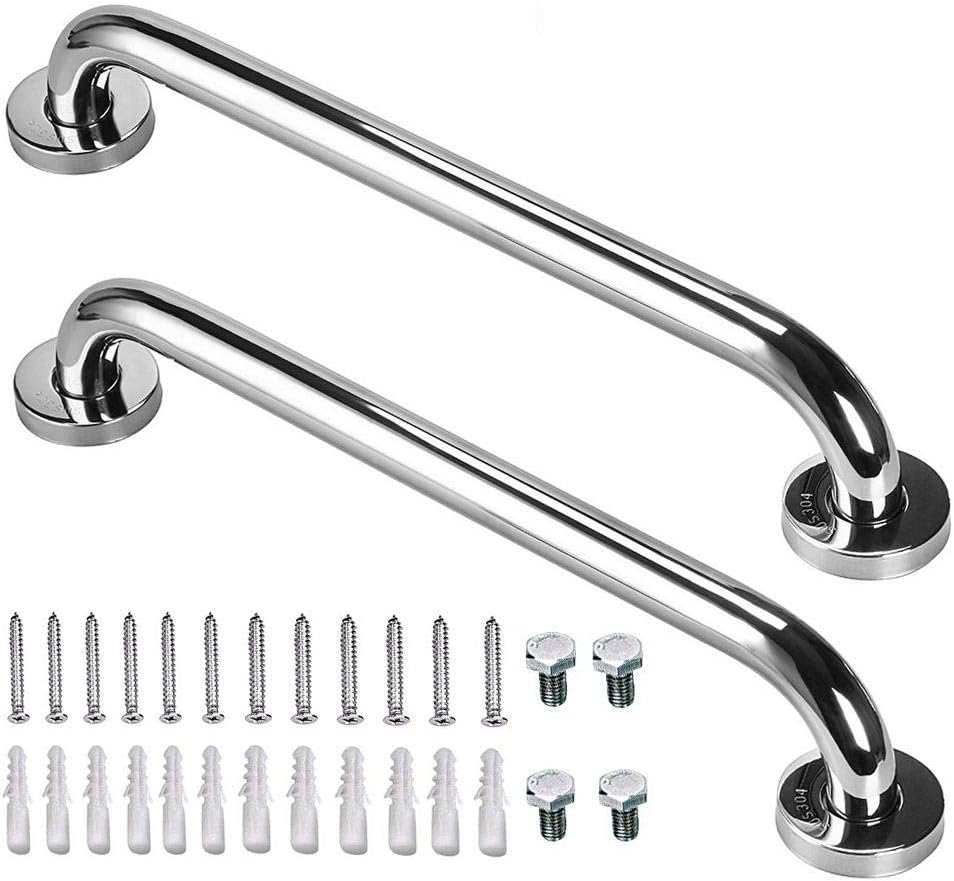 16 Inch Stainless Steel Shower Grab Bar 2 Pack, Munzong Balance Handrail Shower Bar - Bathroom, Bathtub Mounted Safety Hand Support Rail, Handicap, Elderly, Disabled, Injury, Senior Assist Bath Handle