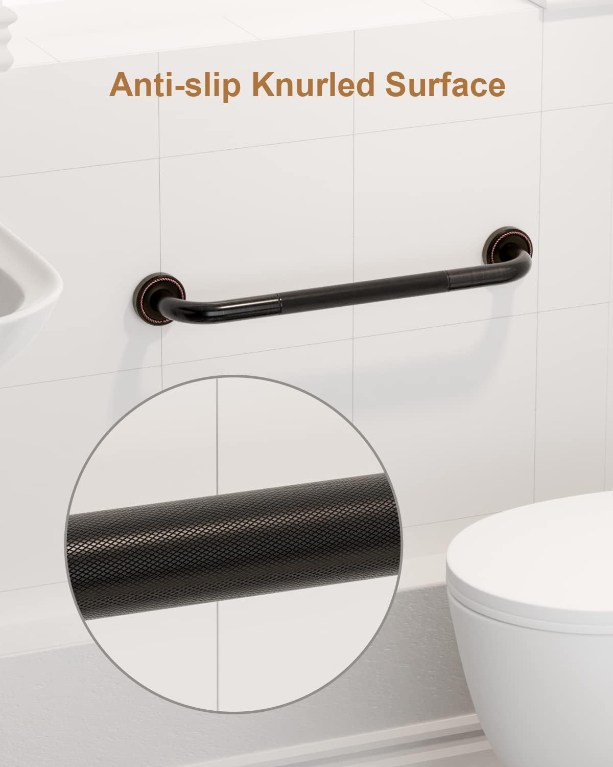 20 Inch Bronze Shower Grab Bar Oil Rubbed Black, Munzong Antique Brass Bathroom Grab Bar w/Anti-Slip Knurled Grip, Bathroom Balance Bar, Safety Handrail Support, Injury Elderly Senior Assist Handle