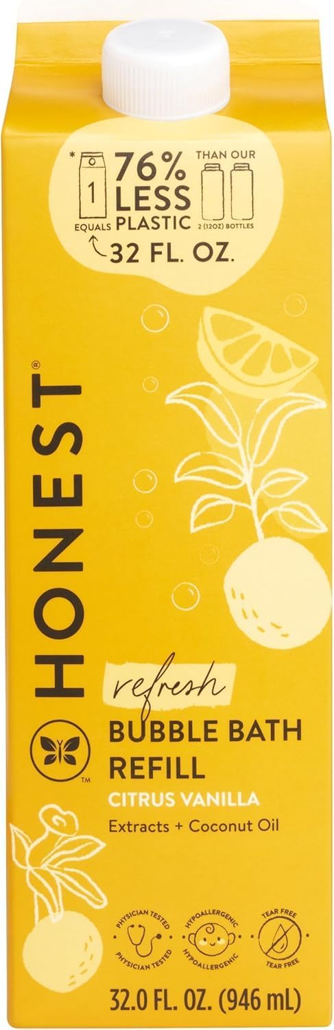 The Honest Company Foaming Bubble Bath Refill Carton | Gentle for Baby | Naturally Derived, Tear-Free, Hypoallergenic | Citrus Vanilla Refresh, 32 fl oz