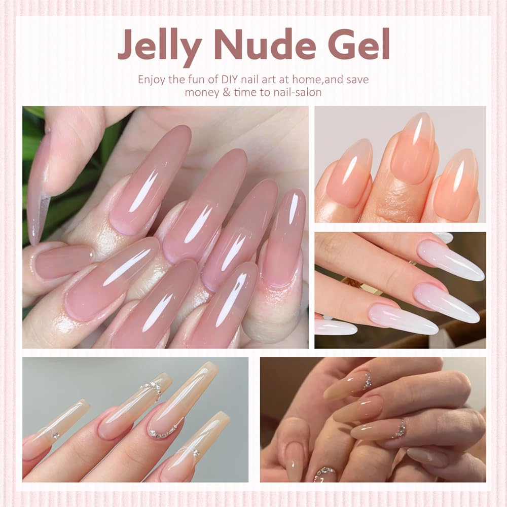CANNI CC7 30 Pcs 9ML Hema-Free Jelly Gel Nail Polish Set with Base Top Coat- Jelly Nude Pink Translucent Gel Polish Colors Kit, Soak Off LED Nail Manicure Kit DIY at Home Salon Gifts