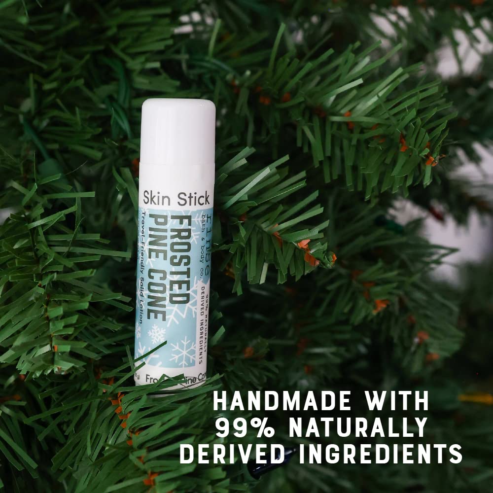 Rinse Bath & Body Frosted Pine Cone Solid Lotion Stick - Natural Lotion Bar w/Shea and Cocoa Butter | Moisturizing No Mess Travel Lotion w/Beeswax,Apricot & Refined Avocado Oil |Vegan | Handmade |.5oz