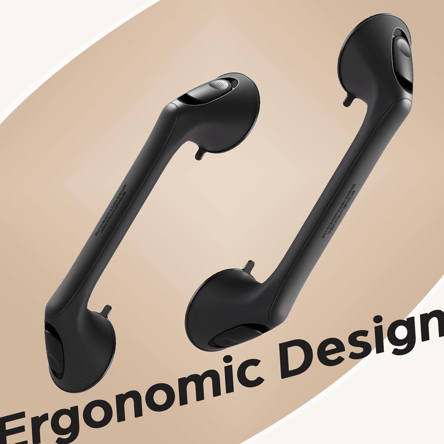 2 Pack 16 Inch Grab Bars for Bathtubs and Showers for Seniors, Heavy Duty Shower Handle for Elderly, Suction Cup Removable Handrails Handicap Bath Grip Bathroom Safety Grips （Black）