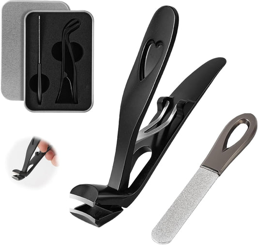 Toe Nail Clippers for Seniors, Toenail Clippers for Thick Toenails, Fingernail Clippers for Men, Nail Trimmer, Professional Nail Clippers, Ergonomic Angled Head Senior Toenail Clipper (Black)