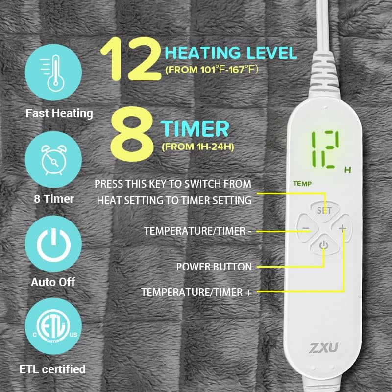 Large Heating Pad for Neck,Shoulder,Back,38" x 24" Full Weighted Heating Pad for for Back Pain Relief, 3lb, 12 Heat Level Hot Heated Pad, 1-24Hour Auto Shut Off, Stay on Function,Fast Heating Wrap