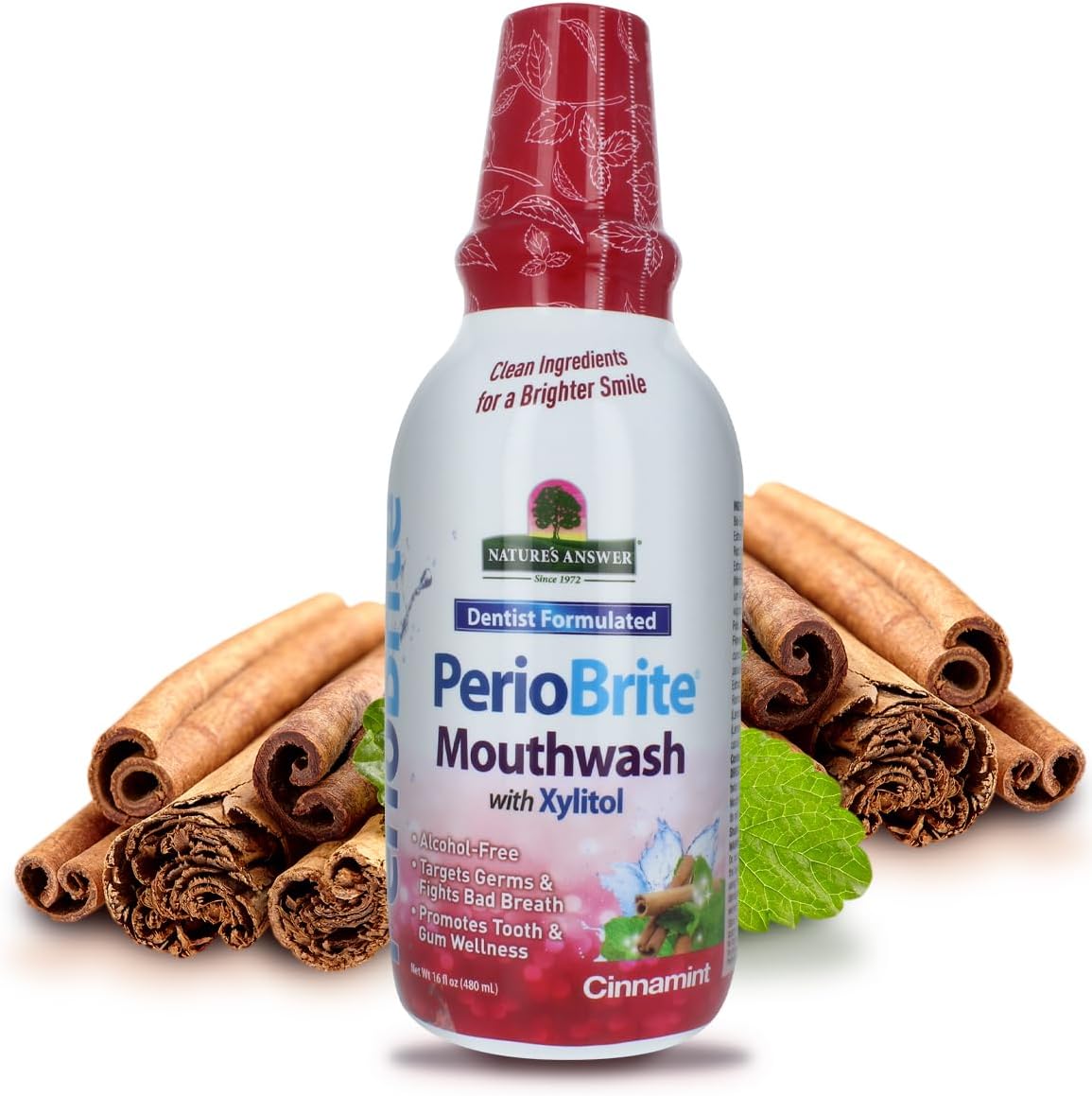 Nature's Answer PerioBrite Alcohol-Free Mouthwash, Cinnamon, 16-Fluid Ounce | Whitens Teeth | Freshens Breath | Removes Plaque | Minimizes Dry Mouth (Pack of 2)
