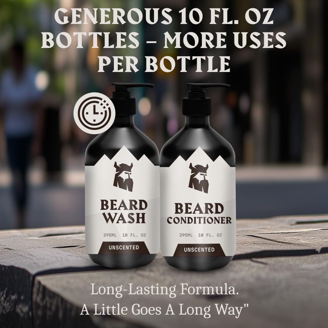 Striking Viking Unscented Beard Wash & Conditioner - 10 Fl Oz, Pack of 2 - Deep Cleansing Oil Formula - Fragrance-Free Beard Wash - Soothing Jojoba Oil Softener