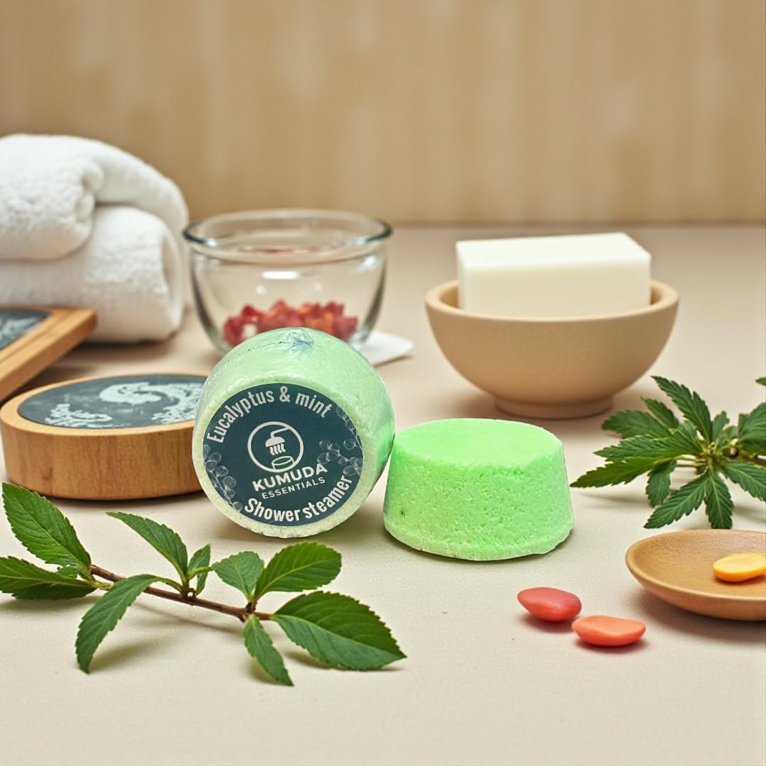Kumuda Essentials Shower Steamers Pack of 15 Eucalyptus and Mint Aromatherapy Tablets Gift for Women, Birthday, Anniversary (30g Each)