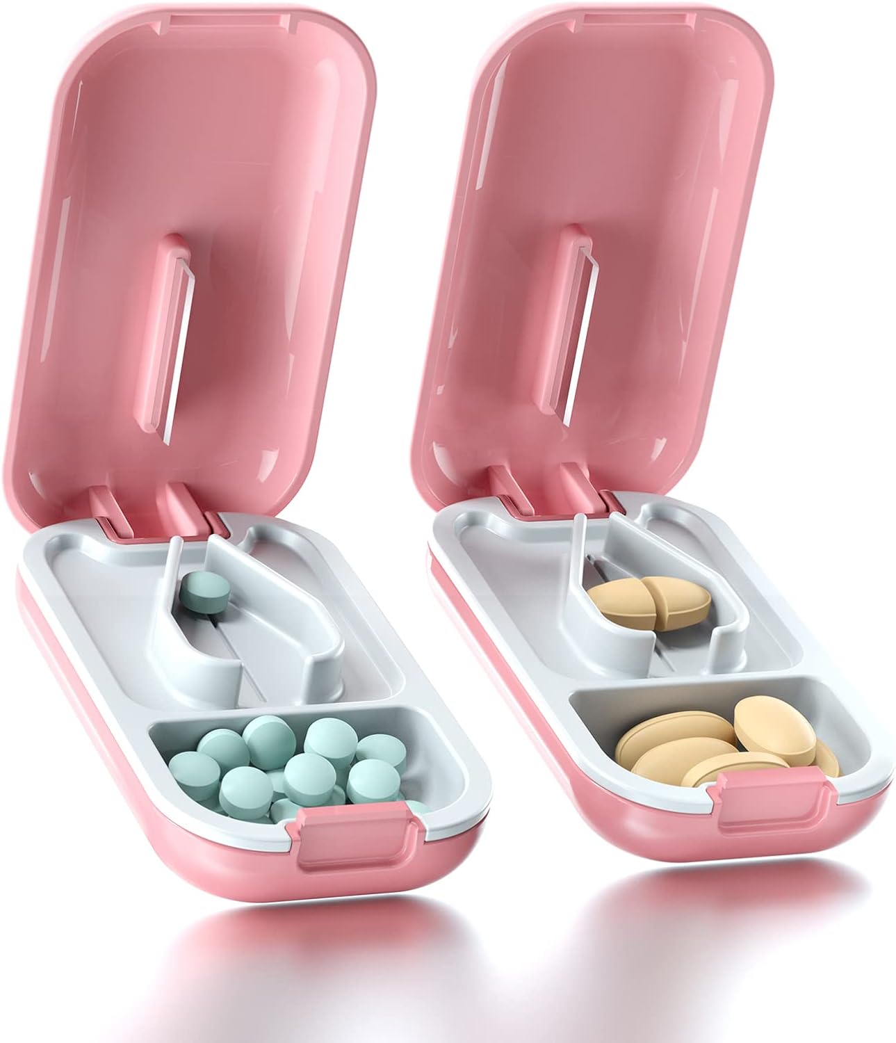 DUBSTAR Small Pill Cutter, Pill Cutter Splitter for Small and Tiny Pills, Portable Pretty Pill Cutters for Large Pills, Cuts Vitamins Tablets for Purse Pocket (2 PCS Pill Cutters, Pink+Pink)
