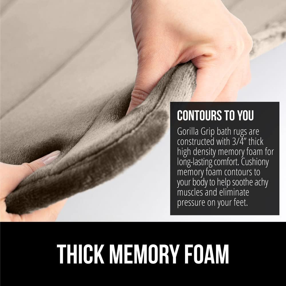 GORILLA GRIP Memory Foam Bath Mat, Soft Absorbent US Designed Bathroom Rug, Gripping Dots Machine Washable Bathmat, Cushioned Floor Mats, Shower Sink Rugs Room Décor Accessories, 30x20 Taupe