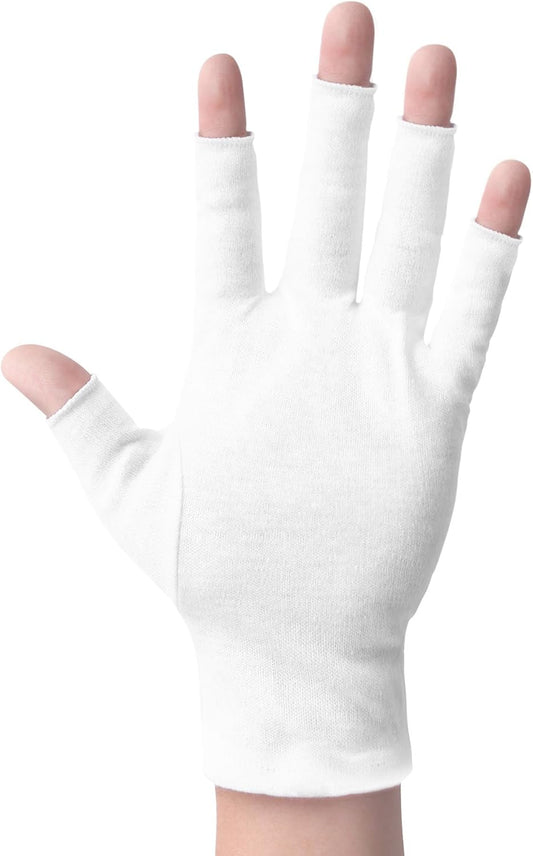 2 Pairs White Cotton Moisturizing Gloves – Fingerless Design with 5 Open Fingertips per Glove – 100% Cotton – Touchscreen-Friendly Night Gloves for Dry Hands