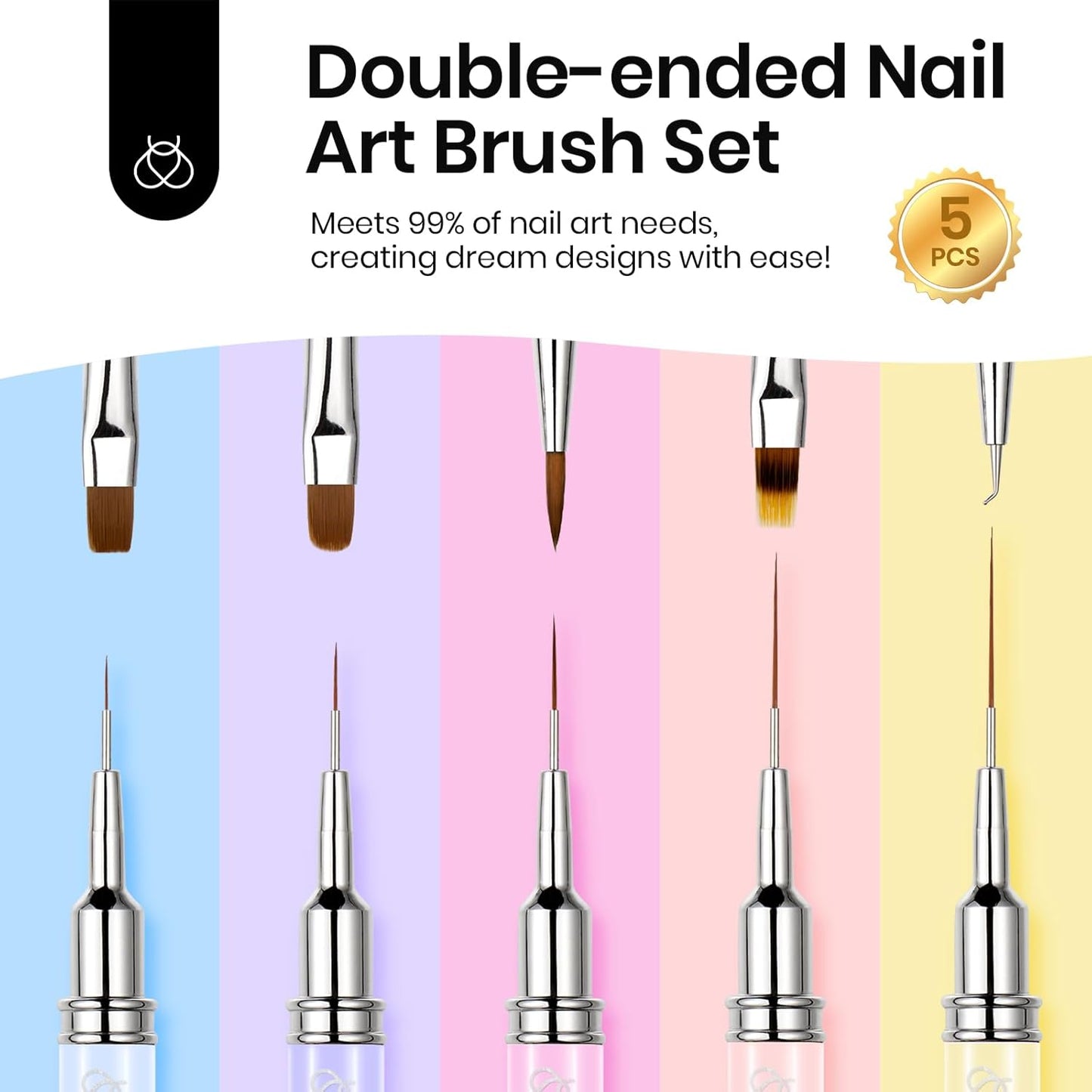 Beetles Nail Art Brushes Set 7 Pcs Double-ended Nail Art Brushes Kit Gel Polish Design Pen Liner Brush Petal Painting Brush Oval Brush Flat Brush Gradient Brush Dotting Pen Gifts for Women