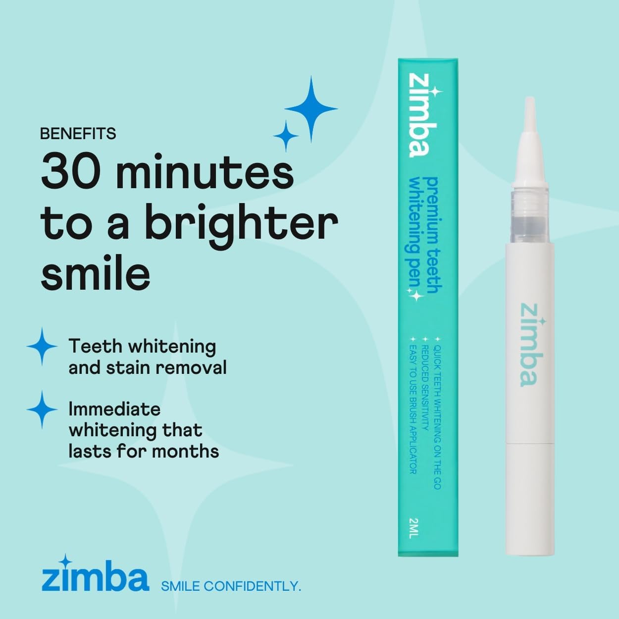 Zimba Travel Teeth Whitening Pen - Effective, Travel-Friendly, and Easy to Use Gel Whitening Pen - Stain Remover and Teeth Whitener for Coffee, Wine, Soda, and Other Stains (1 Pack)