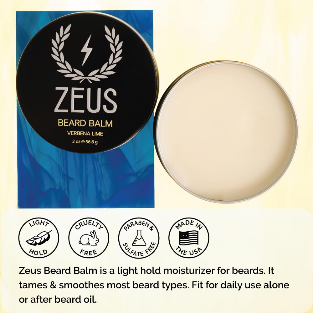 ZEUS Conditioning Beard Balm for Men - 2 Oz - Natural Softening Conditioner for Facial Hair