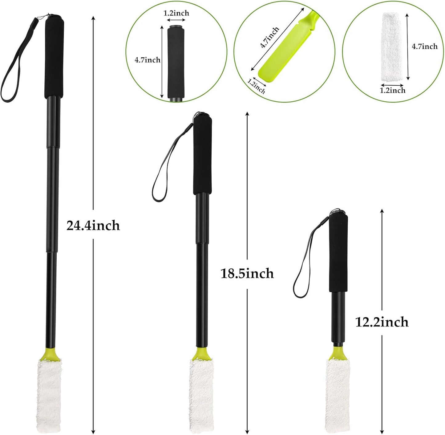 Toe Cleaning Brush,Foot Brush with Reusable Drying Covers.Foot Scrubber with Telescopic Aluminum Alloy 12"-24",Long- Handled Toe Lotion Applicator for Seniors,Elderly, Disabled Men and Women