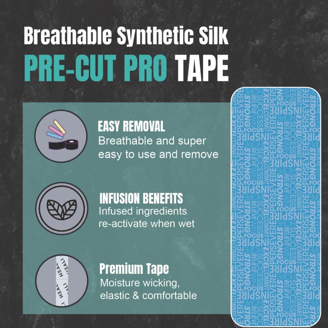 Heali Kinesiology Tape with Magnesium and Menthol, 20 Pcs Precut Strips, K Tape Roll, Knees, Physical Therapy Sports Tape for Muscles and Joints, Water Resistant, Blue Inspo