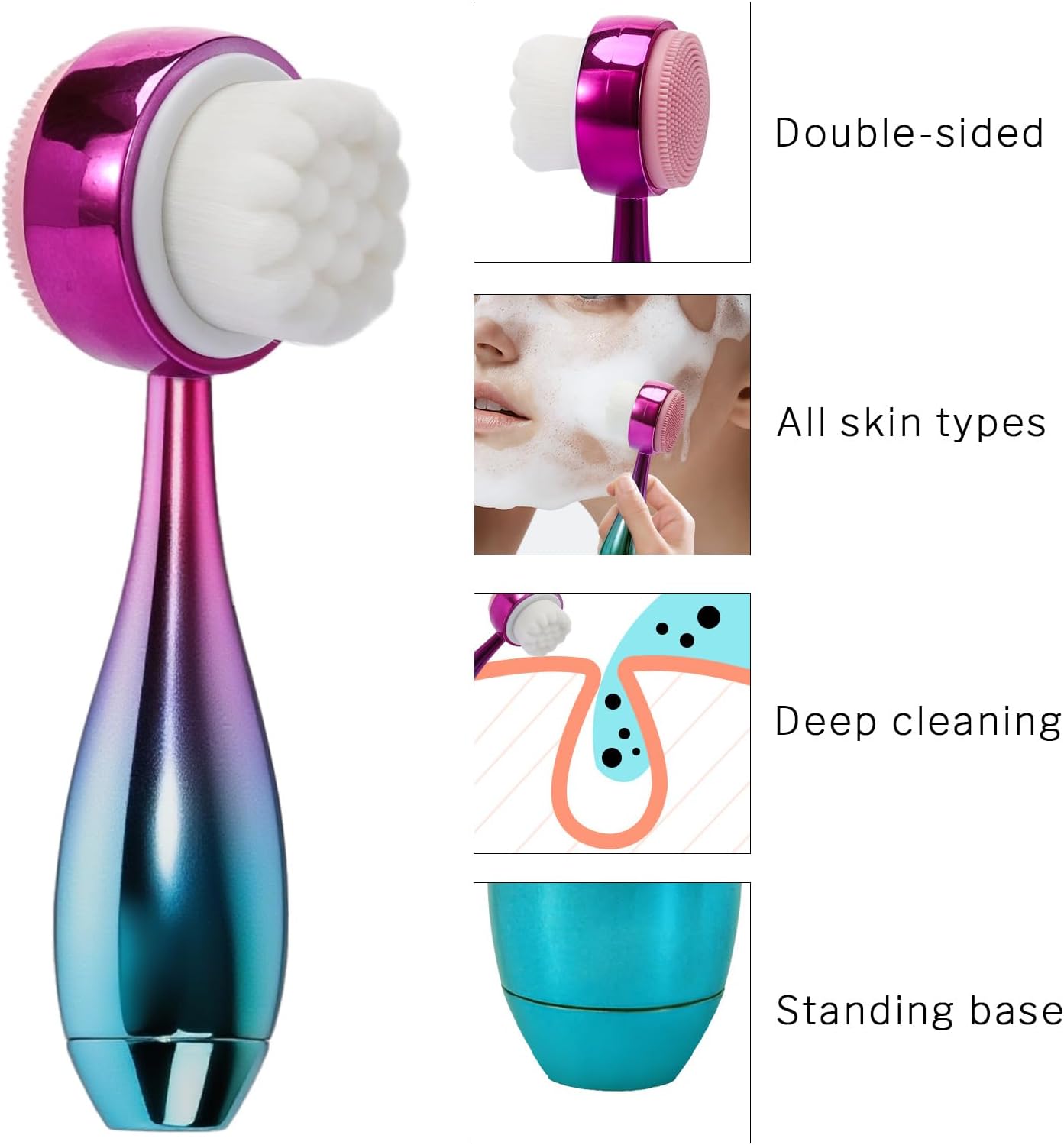 Face Brush 2 in 1, Facial Cleansing Brush Double Sides, Facial Exfoliation Scrub Brush Silicone Manual Face Scrubber Brush for Gentle Deep Pore Cleansing, Skincare (Blue, 2 Pack)