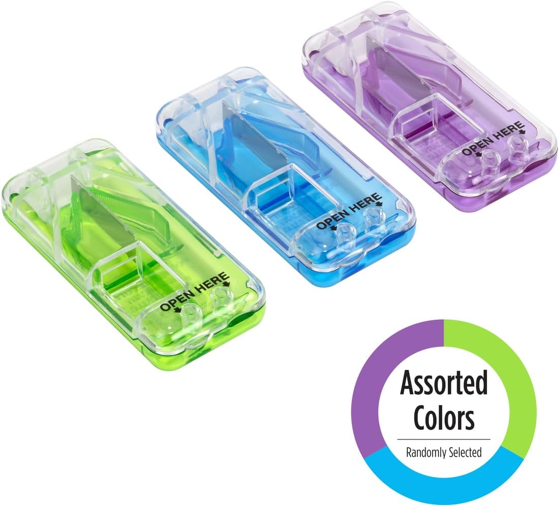 EZY DOSE Pill Cutter and Splitter with Built-in Pill Dispenser, Easy-Cut Stainless Steel Blade for Tablets, Vitamins, Medication, Portable, Travel-Size Pill Cutter for Seniors, Pets & Daily Use, Blue