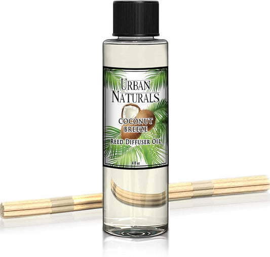 Urban Naturals Coconut Breeze Scented Oil Reed Diffuser Refill | Includes a Free Set of Reed Sticks! Warm Coconut, Pineapple and Tahitian Vanilla – 4 oz. Made in The USA