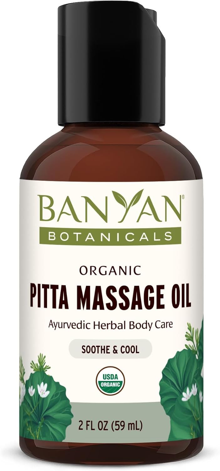 Banyan Botanicals Pitta Massage Oil – Organic Massage Oil Infused with Ayurvedic Herbs – with Gotu Kola and Guduchi (Tinospora cordifolia) – 2 oz. – Non-GMO Sustainably Sourced Abhyanga Massage Oil