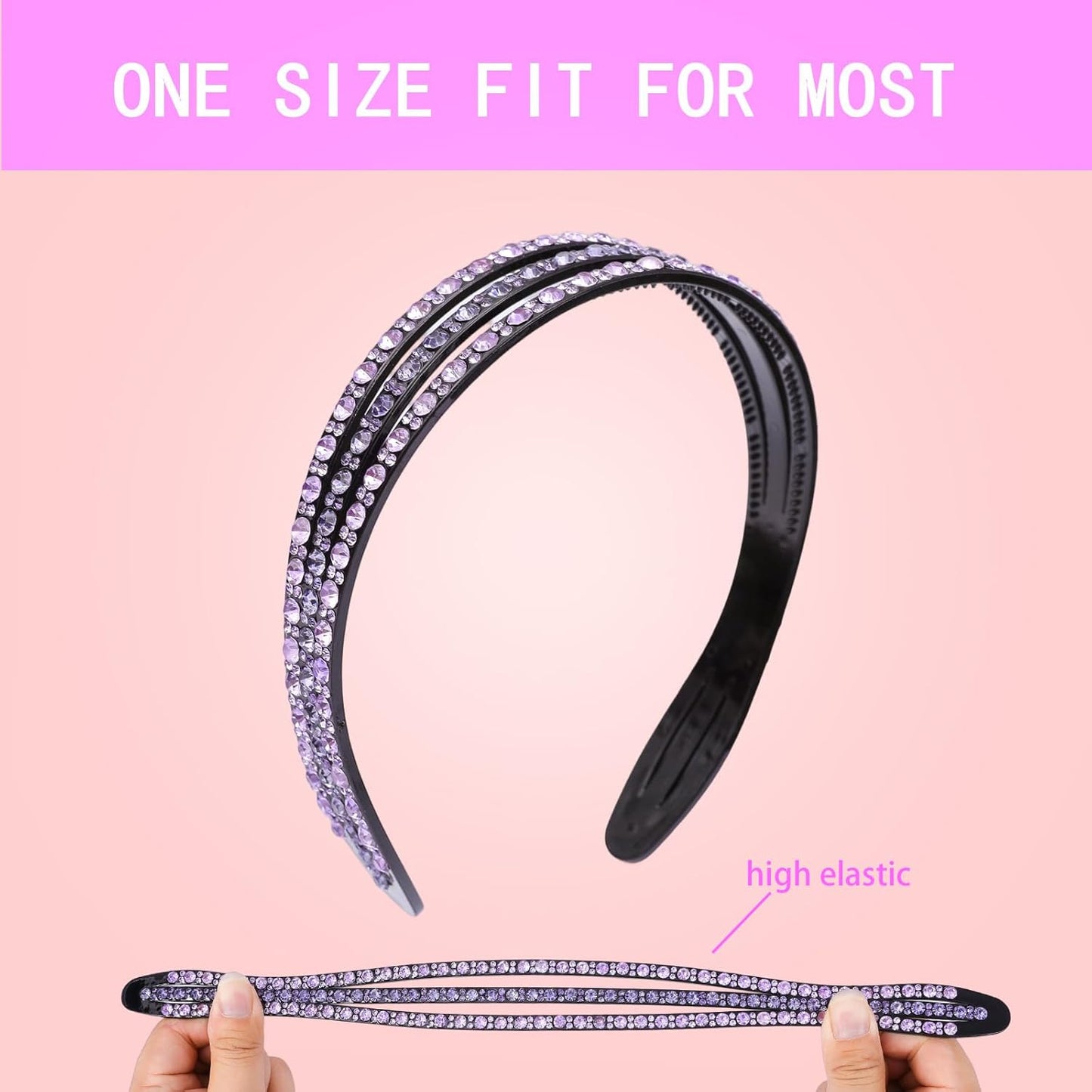 Rhinestone Headbands for Women Girls Sparkle Wide Headband with Teeth Fashion Non Slip Hairbands Comfort High Elastic Plastic Hair Hoop Bling Hair Accessories with 4PCS