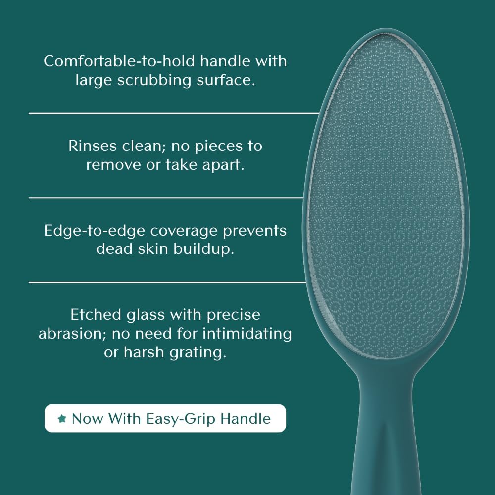 Bare August Glass Foot File Callus Remover for Feet with Handle | Heel Scraper & Foot Scrubber in Shower for Dead & Cracked Skin | Pedicure Foot Buffer & Foot Callus Remover Tool for Soft Feet (Teal)