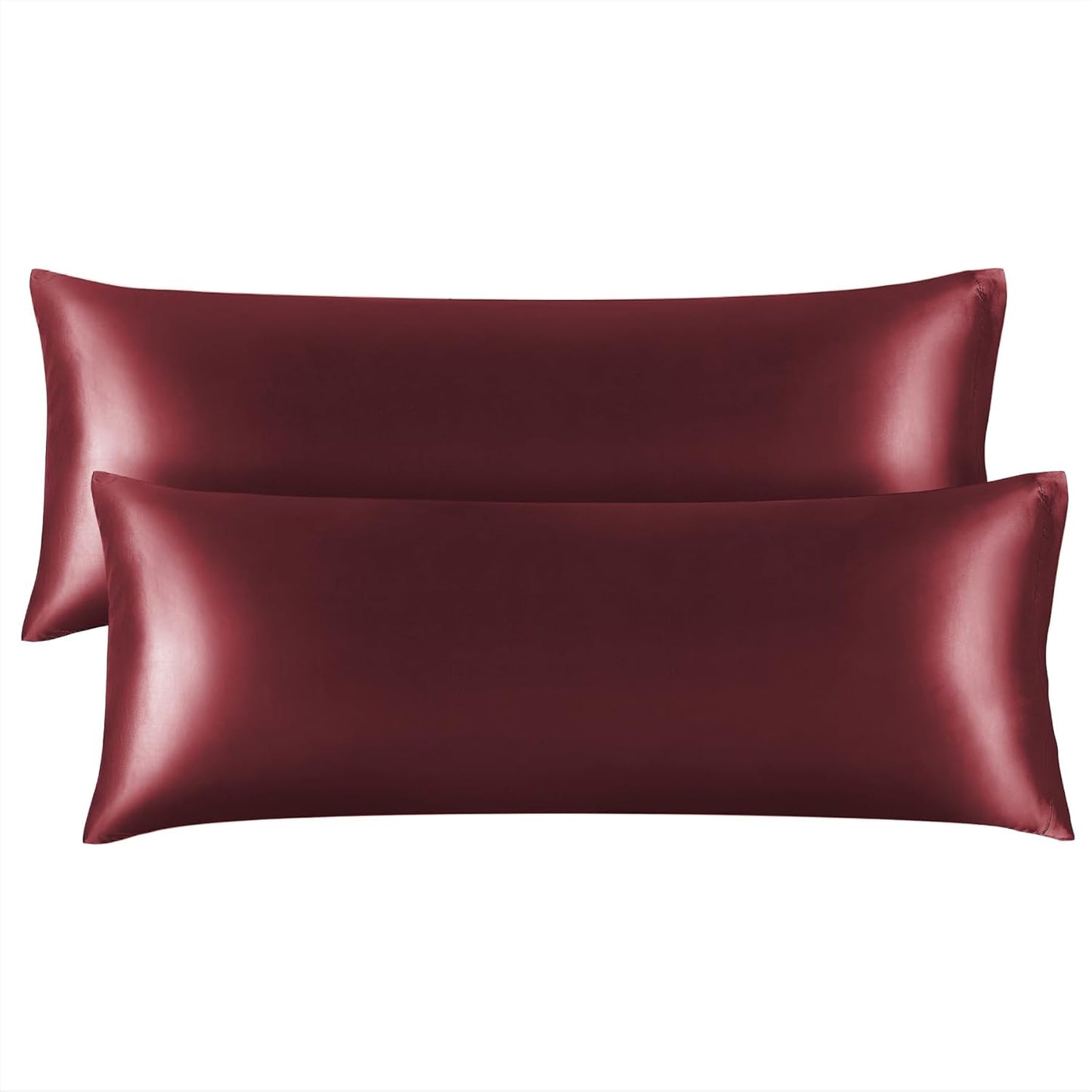 BEDELITE Satin Body Pillow Cover 2 Pack, Super Soft and Cooling Body Pillow Pillowcase for Hair and Skin, Breathable Silky Full Long Pillowcase Cover(20"x54", Burgundy)