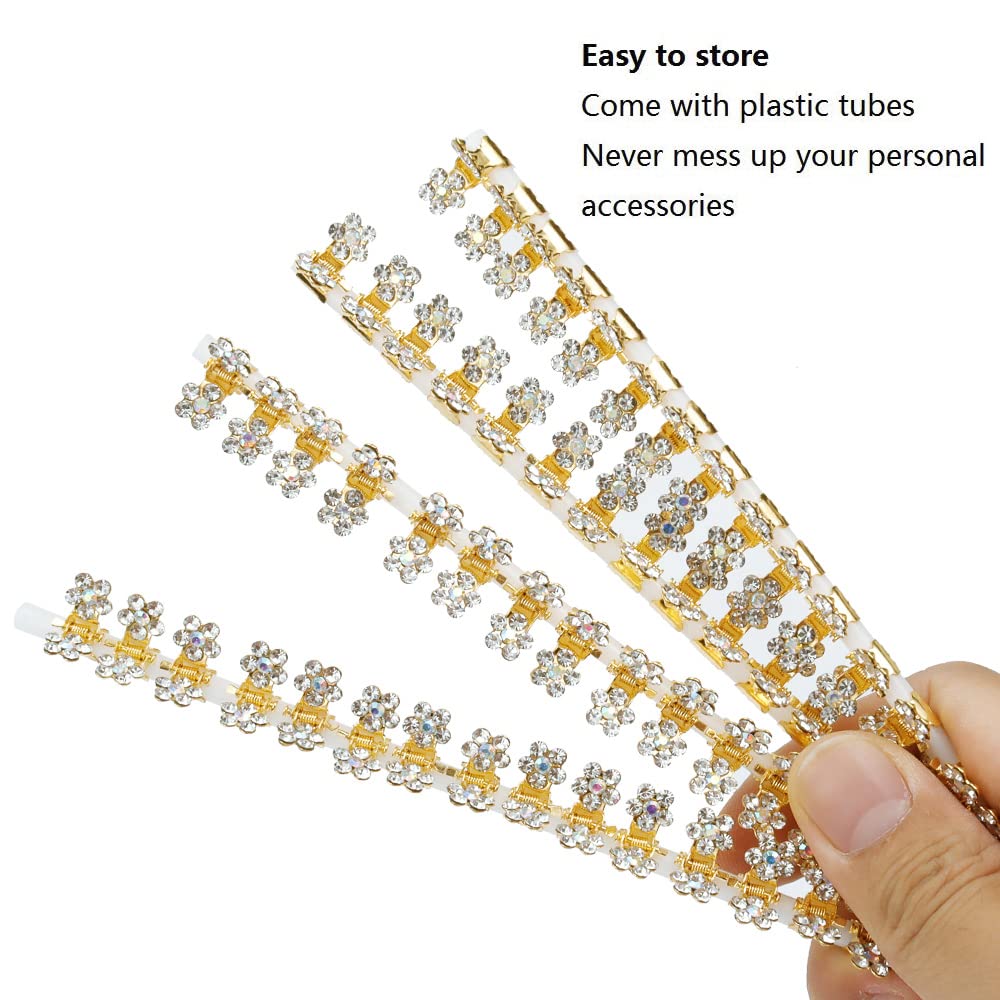 Small Hair Accessories: Mini Claw Clips with No-Slip Grip, Glitter and Rhinestone Details, Metal Clamps in Mixed Colors for Girls and Women (Gold-White Crystal)