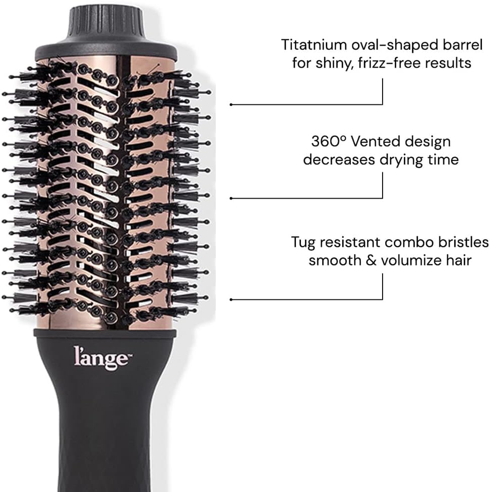 L'ANGE HAIR Le Volume 2-in-1 Titanium Blow Dryer Brush | Hot Air Brush for Hair Drying & Styling | Ionic Oval Barrel for Smooth, Frizz-Free Volume | (Black – 60mm)