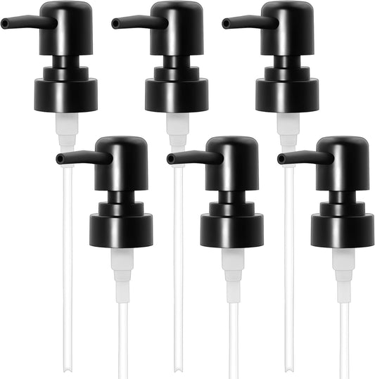 6Pcs Soap Dispenser Pump Head Replacement Set,Reusable Hand Soap Dispenser Top for Bathroom,Kithen Worktop Bottles, Standard Diameter 28/400 Neck Size (6, Black)