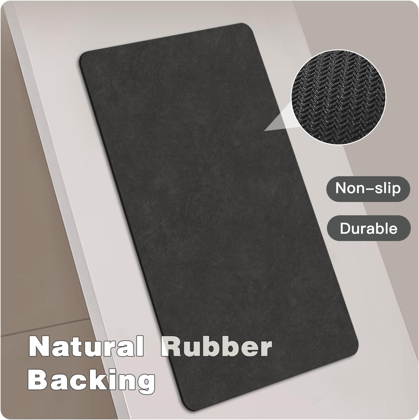Black Bath Mat, Bathroom Rugs Non Slip Washable Thin Absorbent Quick Dry Bath Mat Fits Under Door Bathroom Floor Mat Perfect for Bath, Shower, or Sink 24"x60" Black