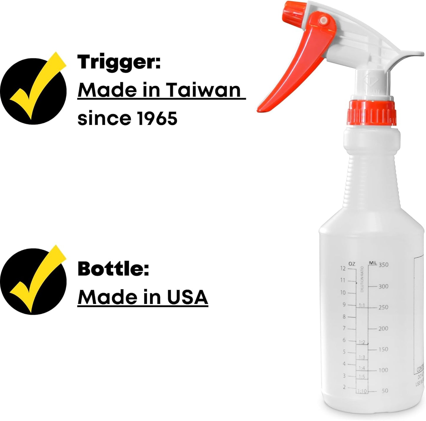 Commercial-Grade 16 oz Spray Bottles with Dilution Ratios, Ounces & Milliliters, Made in USA, Great for Cleaning, Essential Oils, Hair, Plants, BBQ (4-Pack)