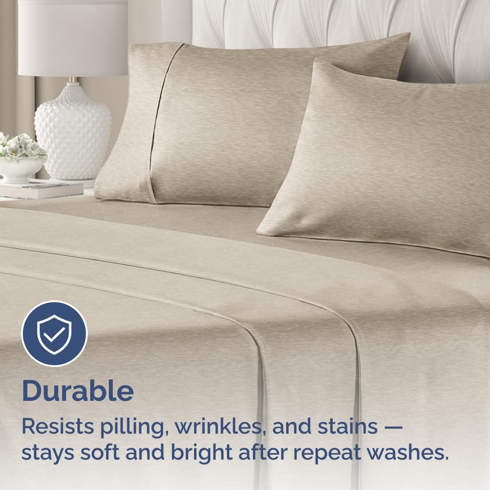 Queen Pillow Cases Set of 4 - Ultra Soft Hotel Quality Pillowcase Covers - Comfy, Cozy & Wrinkle Free - Shrinkage & Fade Resistant - Machine Washable Pillow Protectors - 4 Piece Set - Heathered Beige