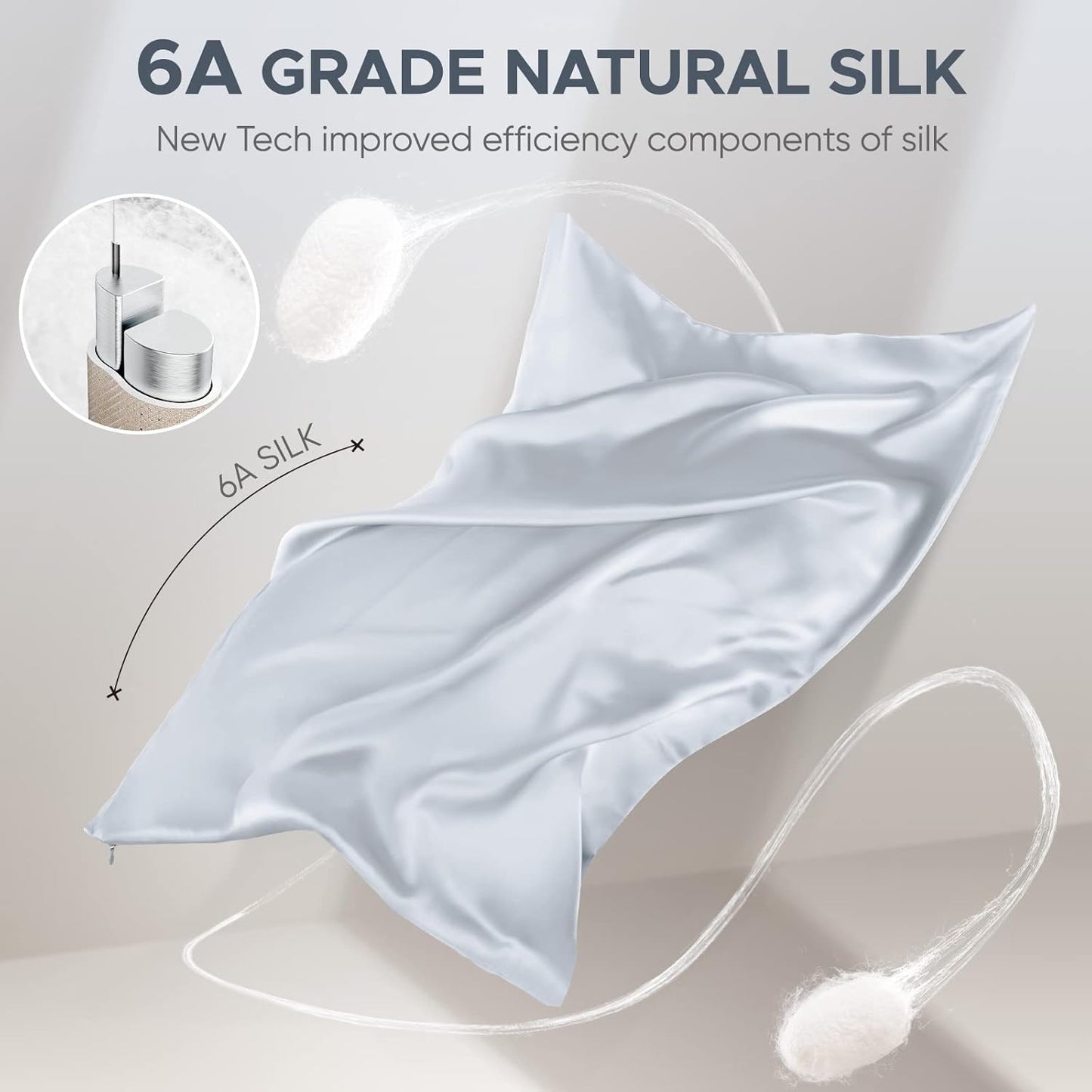 100% Pure Mulberry Silk Pillowcase for Hair and Skin - Allergen Resistant Dual Sides,600 Thread Count Silk Bed Pillow Cases with Hidden Zipper,1pc,Standard Size,Gray