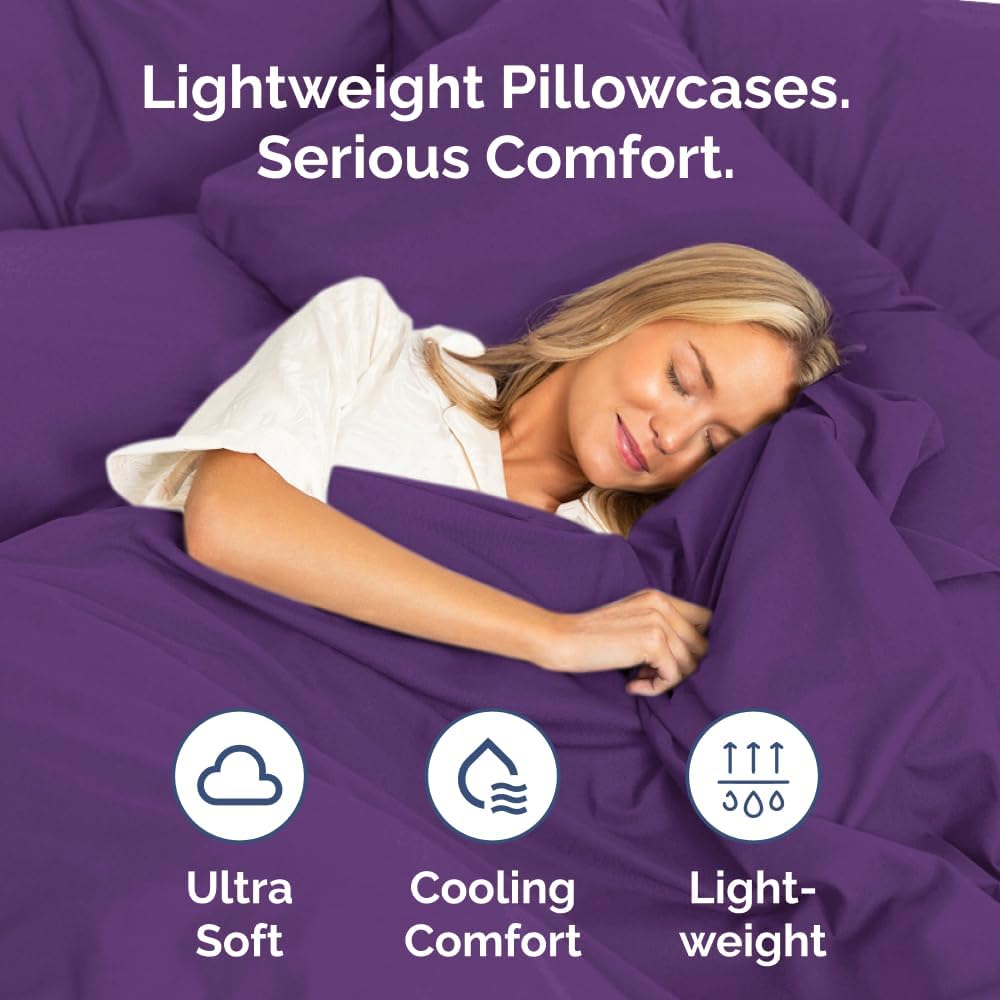 King Pillow Cases Set of 2 - Ultra Soft Hotel Quality Pillowcase Covers - Comfy, Cozy & Wrinkle Free - Shrinkage, Stain and Fade Resistant - Machine Washable Pillow Protectors - 2 Piece Set - Purple