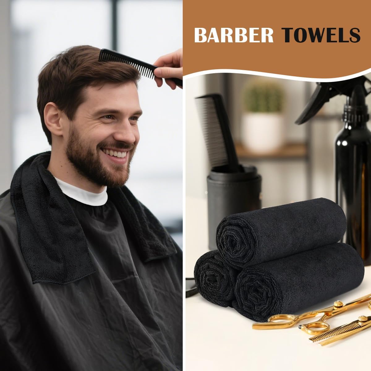 Orighty Salon Towels 48 Pack, Microfiber Hair Salon Towel 16 x 29 Inch, Super Soft and Absorbent Black Towels for Salon, Hand, Gym, Bath, Spa and Home Hair Care, Not Bleach Proof