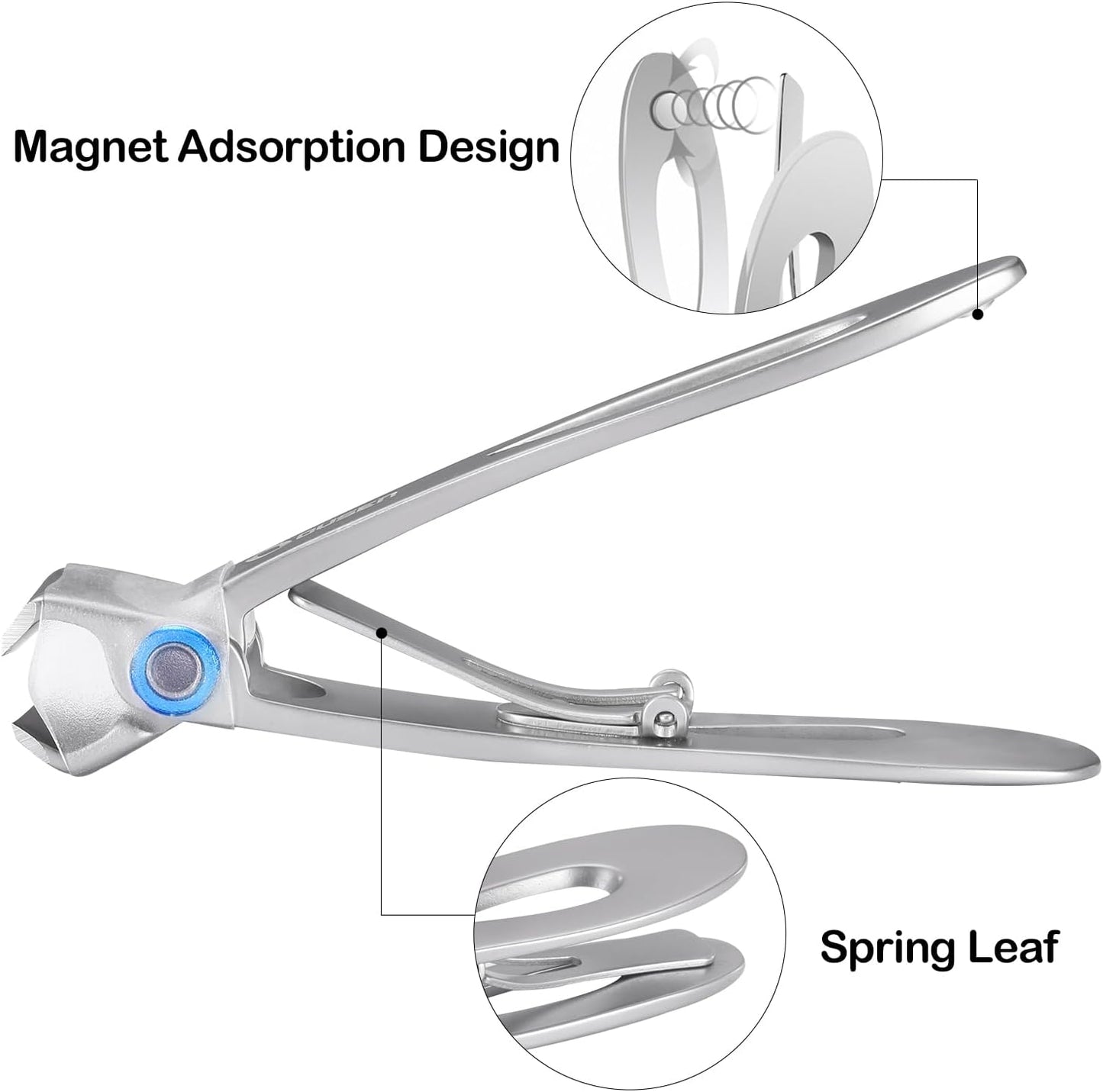 Nail Clippers with Full Catcher, Professional Anti Splash Nail Clipper for Men & Women, Wide Jaw Toenail Clippers for Seniors Thick Nails, Adult Toe Nail Clipper Fingernail Cutter Catch All Clippings