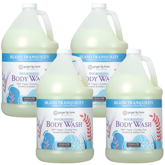 Ginger Lily Farms Botanicals Nourishing Body Wash, Island Tranquility, 100% Vegan & Cruelty-Free, Green Tea Lemongrass Scent, 1 Gallon Refill (Pack of 4)