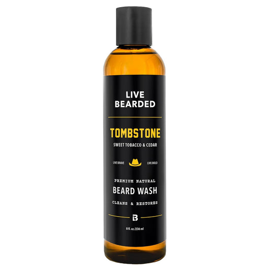 Live Bearded Beard Wash, 8 fl oz - Water-Based Face Cleanser with All-Natural Ingredients for a Gentle, Deep Clean - Made in the USA | Tombstone Scent - Sweet Tobacco, Cedar