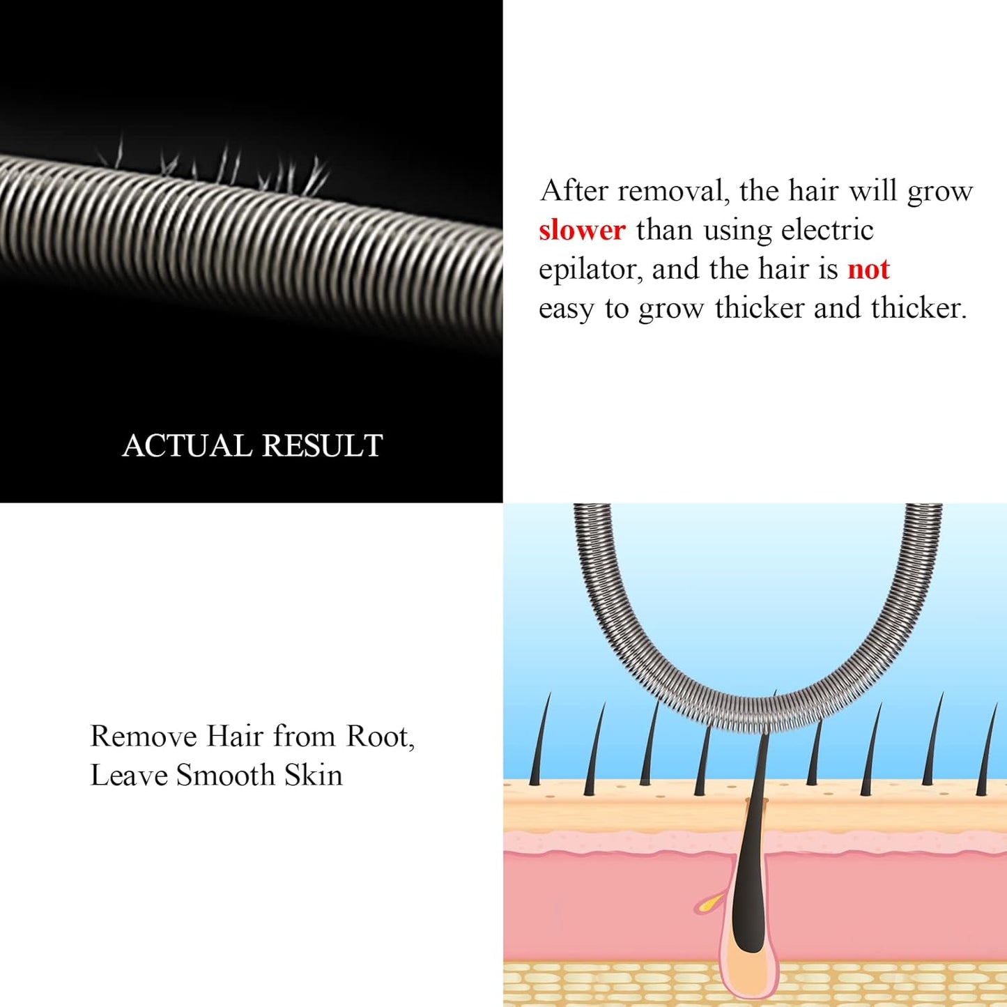 Spring Hair Remover - 4 Pack Stainless Steel Spring Epilator - Facial Hair Remover for Women Face, Chin Hair, Upper Lip Hair, Spring Facial Hair Remover for Women Mustache (Blue)