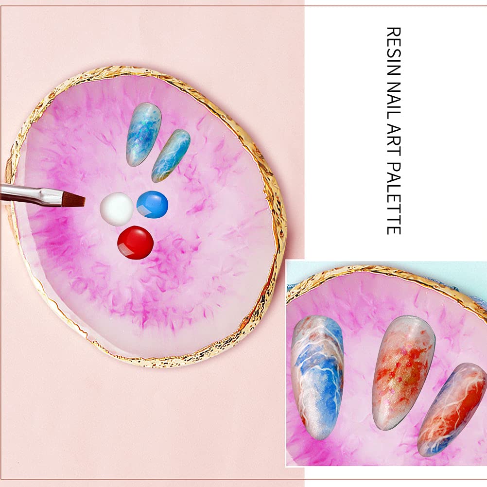 2 Pcs Resin Nail Art Palette, Nail Art Painting Mixed Color Palettes Gold Edge Nail Holder Nail Art Display Board