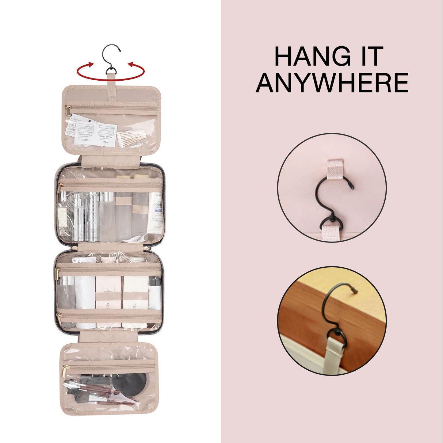 BAGSMART Toiletry Bag Travel Bag with Hanging Hook, Water-resistant Makeup Cosmetic Bag Travel Organizer for Accessories, Shampoo, Full Sized Container, Toiletries (Purple, Medium)