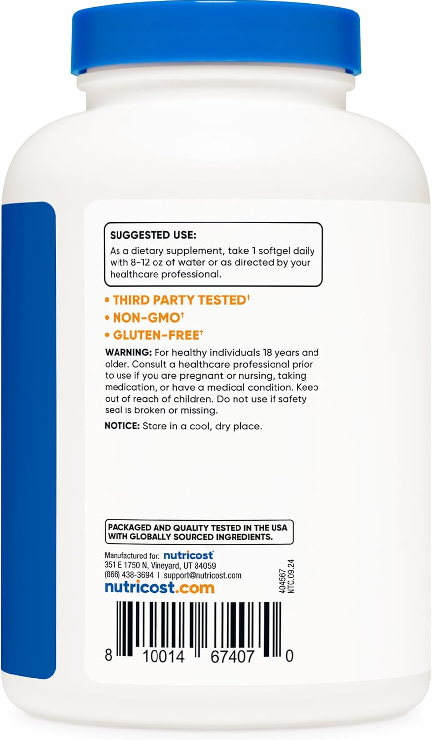 Nutricost Coconut Oil Softgels (1000mg) 240 Softgels - Extra Virgin Coconut Oil - Gluten Free and Non-GMO