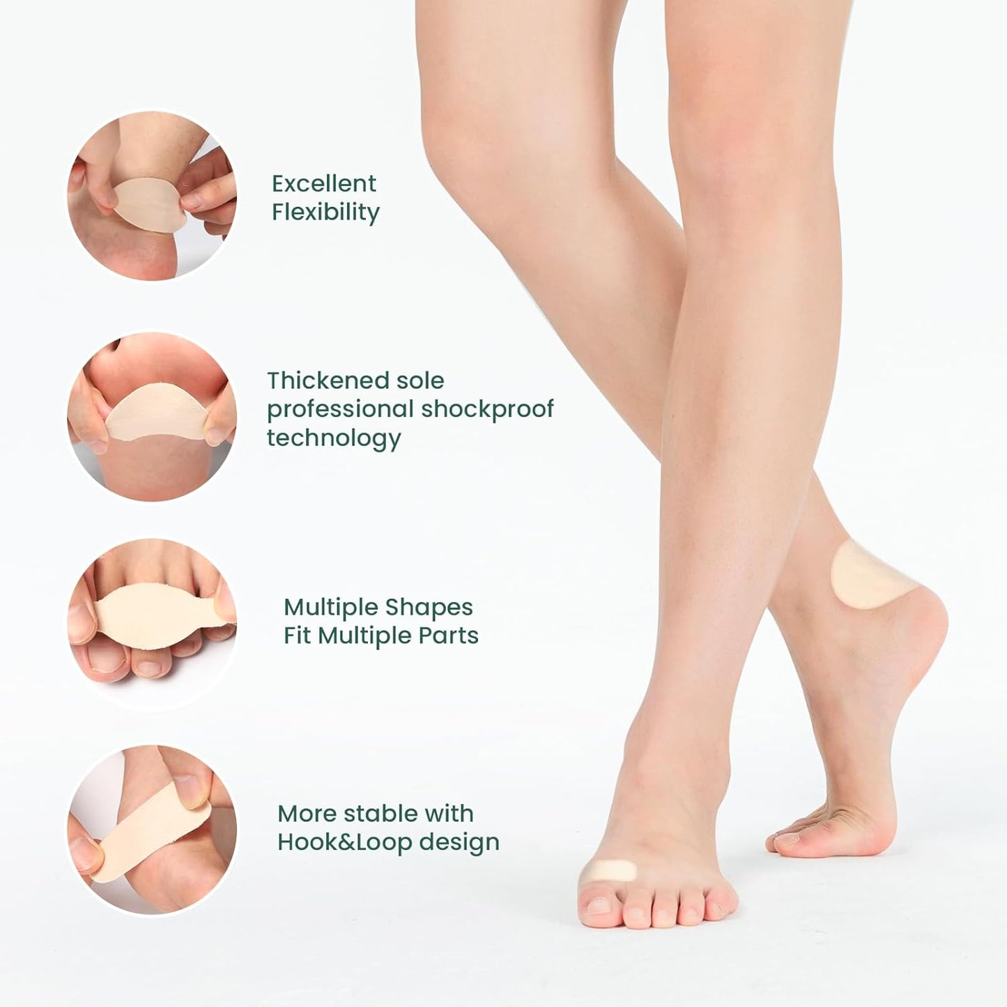 Welnove Moleskin Adhesive Pads for Feet,Blister Bandages for Feet, Mole Skin Patch for Feet Heels, Skin Tape Stickers for Feet - 16 Sheets of 4 Shapes