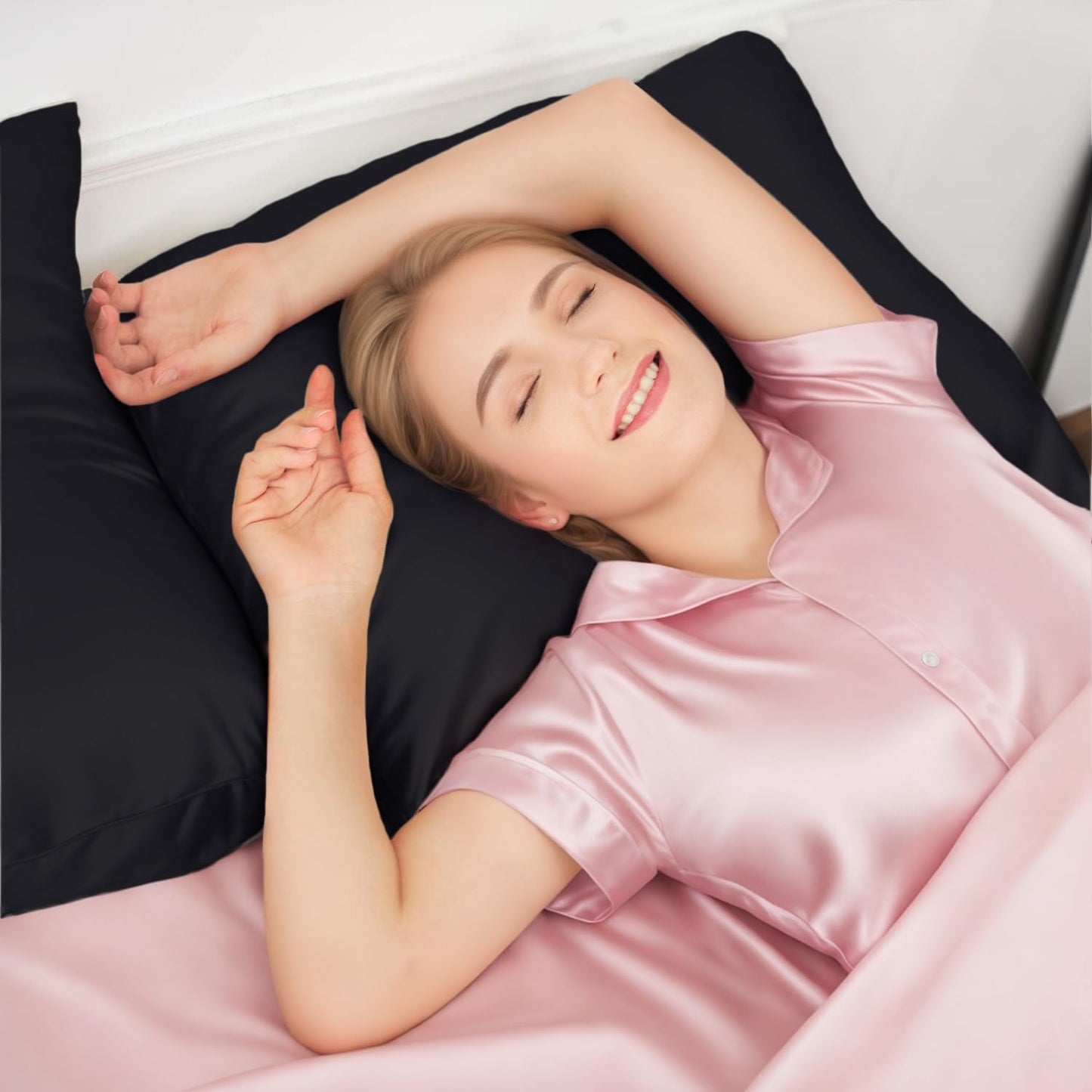 INSSL Silk Pillowcase for Women, Mulberry Silk Pillowcase for Hair and Skin and Stay Comfortable and Breathable During Sleep(Black,20"×36" King