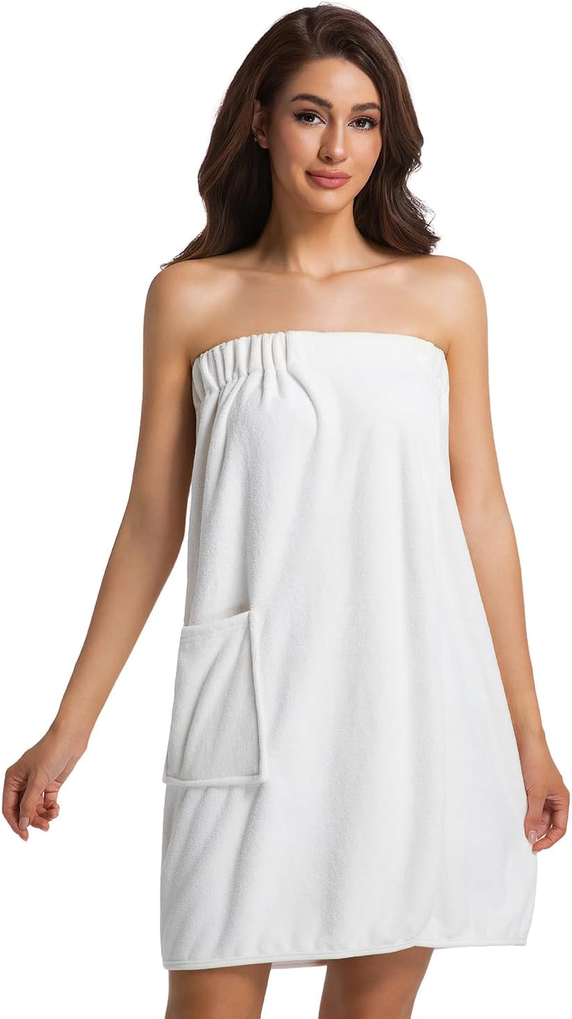 Womens Towel Wrap Bath Robe Lightweight Spa Body Wrap Shower Adjustable Snap Closure