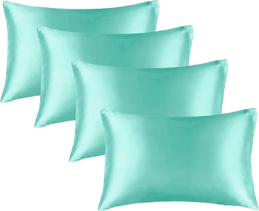 BEDELITE Satin Pillowcase for Hair and Skin, Super Soft Similar to Silk Pillow Cases 4 Pack with Envelope Closure, Cooling Pillowcases for Women Men (20"x30" Queen Size, Turquoise)