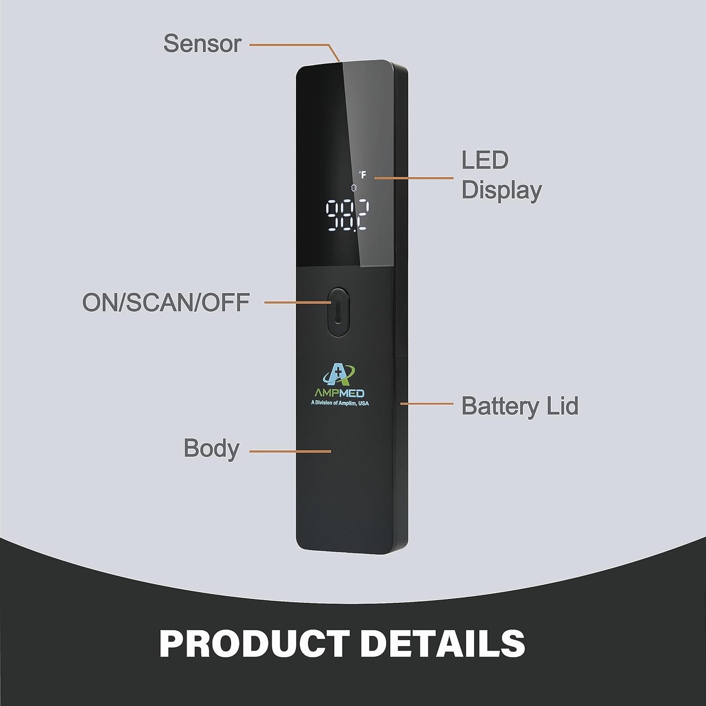 Amplim No-Touch Forehead Thermometer for Adults and Kids, Non-Contact Digital Baby Thermometer for Infants/Newborns. Medical Grade Touchless Temporal Temperature for Fever